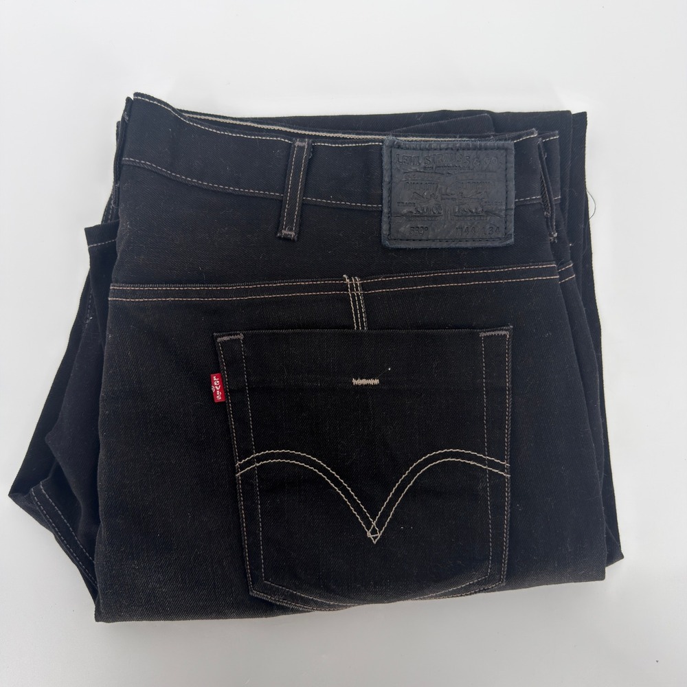 Levis 569 Loose Straight Jeans Mens 44x34 Black Denim Contrast Stitch Relaxed